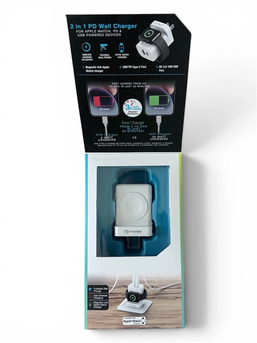 Premier Hi-Tech 2-in-1 Apple Watch Wall Charger